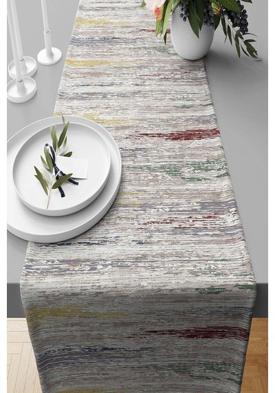 Pelangi Kırçıl Desenli Leke Tutmaz Kumaş Salon Mutfak Masa Değişik Ranır Modelleri Runner, Gri-sarı-bordo 40 X 140 Çok Renkli