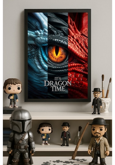 Game Of Thrones Dragons Siyah Ahşap Çerçeveli Poster, Dekoratif Dizi Duvar Tablosu
