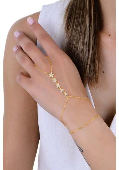 Gümüş Altın Yaldızlı Zirkon Taşlı Kayan Yıldızlar Şahmeren Barcode Beyaz - Rose Gold