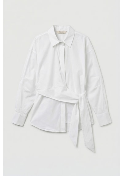it's basic 2kadın Beyaz W5 Oversize Kemer Detaylı Özel Kumaş Tasarım Gömlek