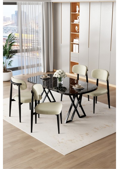 Canisa Jolin Serisi Mdf 90x168 Siyah Mermer Desen Masa Takımı 4 Krem Metal Sandalye Siyah Mermer Desen Masa, Krem Sandalye Canisa Jolin Serisi Mdf 90x168 Siyah Mermer Desen Masa Takımı 4 Krem Metal Sandalye Siyah Mermer Desen Masa, Krem Sandalye