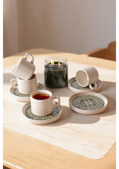 Keramika Timeless Green Stackable Çay Takımı 8 Parça 4 Kişilik 21975 Krem