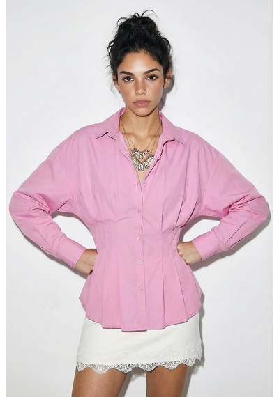 Shade Kadın Pileli Belden Oturtmalı Poplin Gömlek 343 60286048 - Pembe
