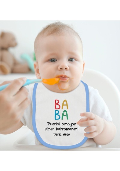 BK Kids Kişiye Özel Mavi Bebek Mama Önlüğü - Model 73 Mavi