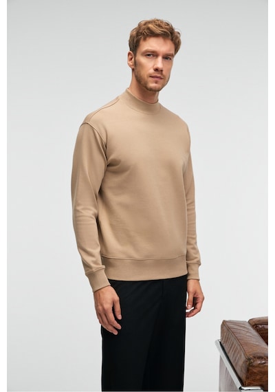 Grımelange QUILLA Erkek Yarım Balıkçı Basic Bej Sweatshirt