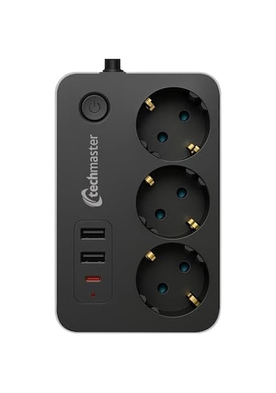 Techmaster 2 Usb + Type-c Akım Ve Çocuk Korumalı 3lü Kare Priz 2mt