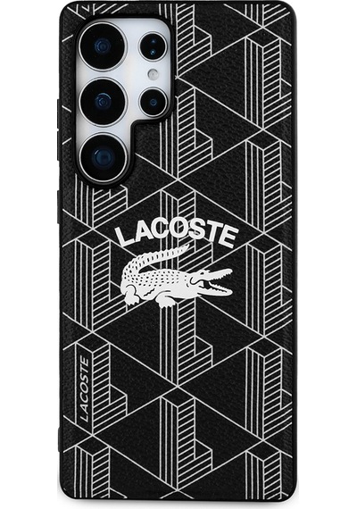 Galaxy S25 Ultra Kılıf Lacoste Uyumlu Lisanslı Magsafe Şarj Özellikli Mono Vintage Logo Kapak Siyah