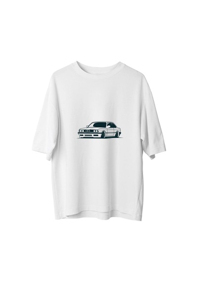 Paybuy Kadın Oversize Tişört Klasik Otomobil Tuning Sanat Baskısı Rahat Beyaz
