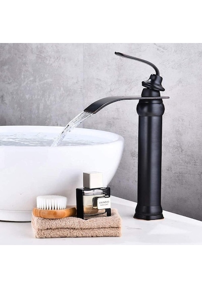 Banyo Çanak Lavabo Bataryası Mat Siyah Renk Şelale Model