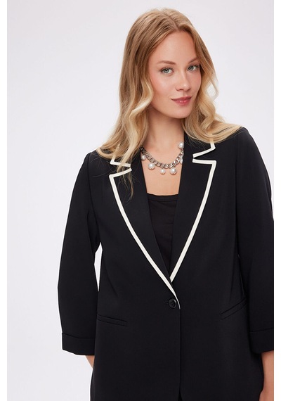 Faik Sönmez Renk Bloklu 3/4 Kol Blazer Ceket W27ckt013 Uw27ckt01310 Siyah