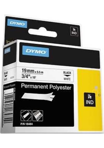 Dymo Rhinopro Sabit Polyester Şerit 19MMx 5.5M Beyazsiyah 18484