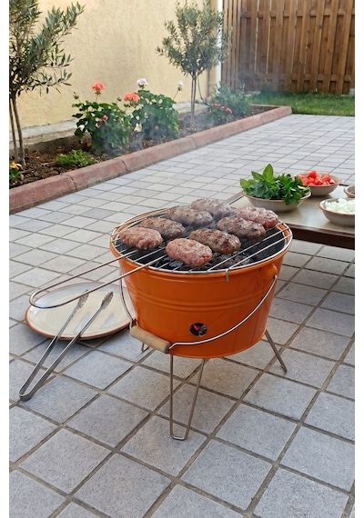 Küçük Katlanabilir Metal Piknik Izgara Mangal Barbekü Turuncu