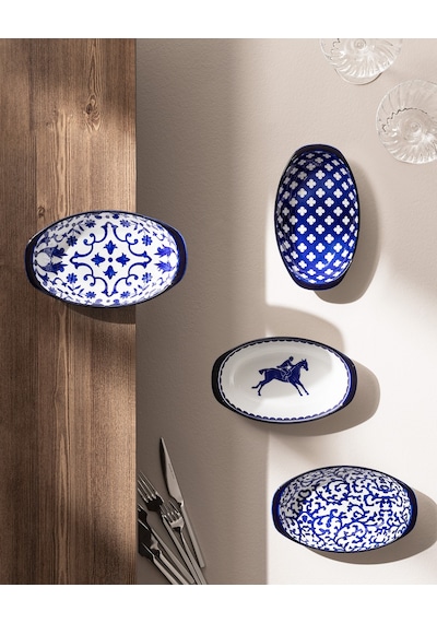 Reve Bleu Ellis Oval Tabak Seti - 22 Cm - Mavi/beyaz 8684427358665 Çok Renkli