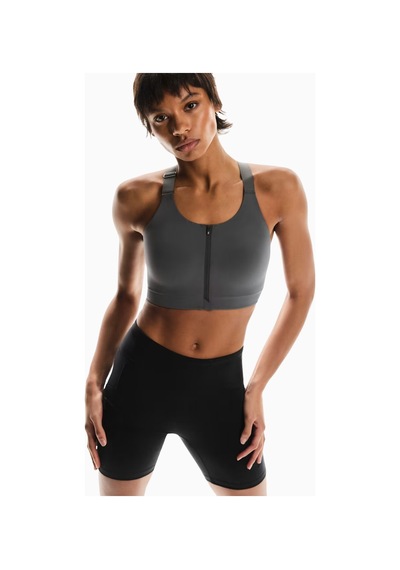 On Endurance Bra Zip Yüksek Destekli Ön Fermuarlı Spor Sütyeni Koyu Gri