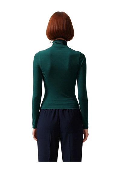 Ersefa Moda Kare Yaka Örme Slim Düz Desen Casual Günlük Crop Kısa Kol Bl Zümrüt Yeşili