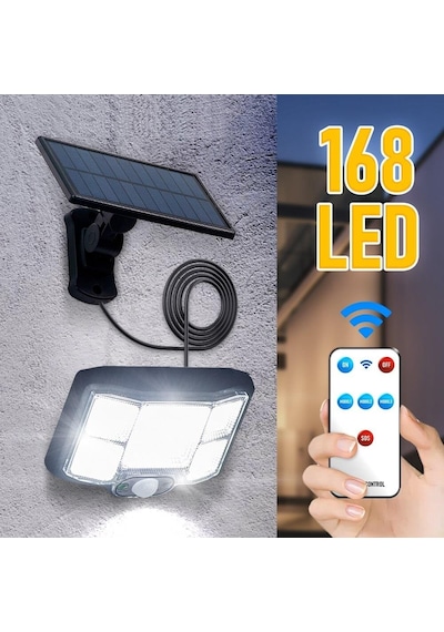 Upway Solar 168 Led Güneş Enerjili Kumandalı Kablolu 3 Modlu Duvar Lambası