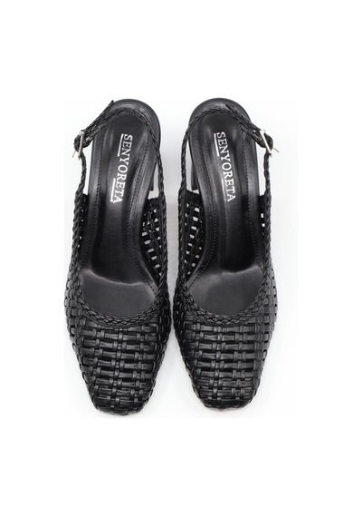 Nesilshoes Nesil Shoes Senyo 040 Siyah Örgü Topuklu Kadın Sandalet