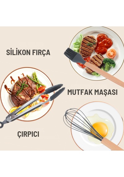 Convoy 12'li Gri Silikon Mutfak Seti Isıya Dayanıklı Silikon Yanmaz, Çizmez, Yapışmaz Kaşık Kepçe Seti Gri