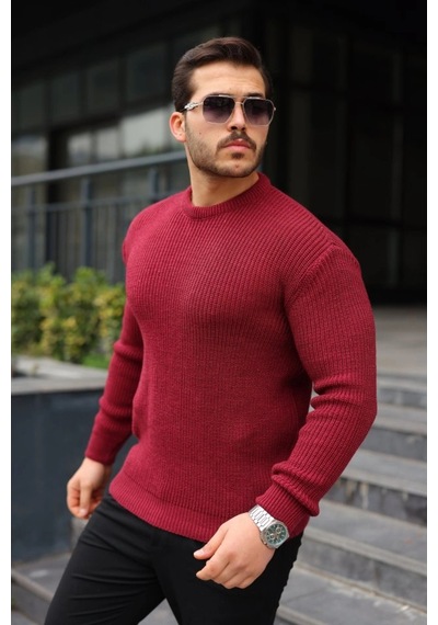 Butik İstanbul Erkek Bisiklet Yaka Örme Kazak Bordo