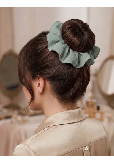 Handmade Çift Dikişli Xl Scrunchie Saç Tokası Su Yeşili