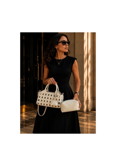 Just Polo Kadın Orta Boy Örgü Detaylı Ayarlanabilir Askılı Lüks El Ve Omuz Çantası Shopper Krem
