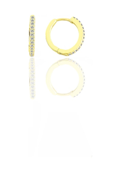 Gümüş Altın Yaldızlı Zirkon Taşlı 12 Mm Halka Küpe N11.35166