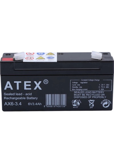 Atex Ax6-3.4 6v 3.4ah Yatay Akü