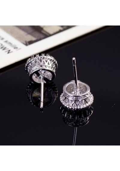 1Carat Kral Tacı Motifli Beyaz Tek Taş Bayan Erkek Küpe Df09 Beyaz