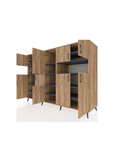 Kronos Dolap 14 Raflı 10 Kapaklı 220x59x163 Çam-çam/antrasit Atlas Çam/antrasıt - Atlas Çam
