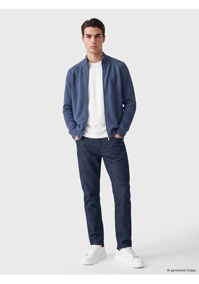 LC Waikiki Lc Waıkıkı Mavi Regular Fit Dik Yaka Erkek Triko Hırka