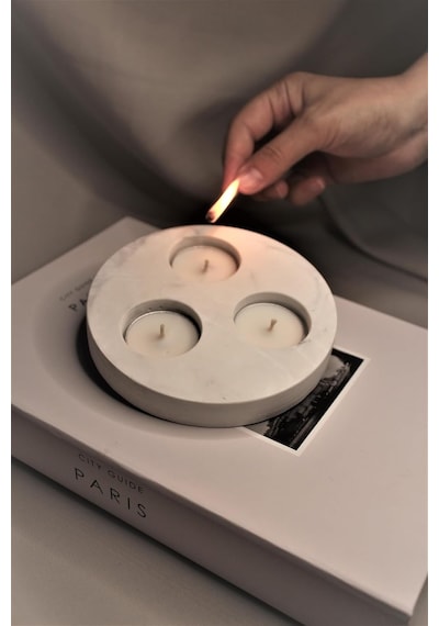 Bottiko Bottiko Beton 3 Göz Tealight Mumluk Beyaz Diğer