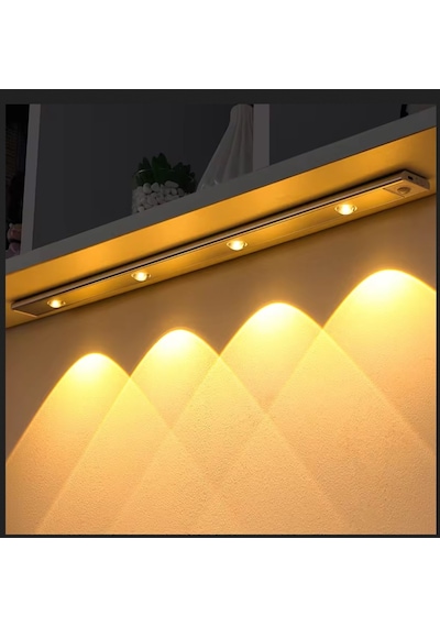 Siyah Renk 4 Led 50 Cm Hareket Sensörlü Led Işık Tezgah Altı Ofis Ev Led Lamba Çok Renkli