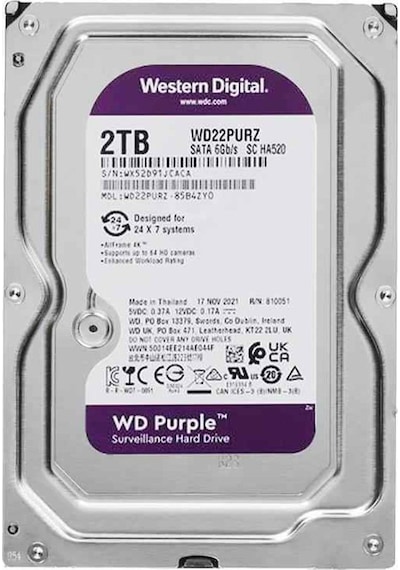 Wd Purple 2tb 5400rpm 256mb Sata3 Wd23purz 7/24 Hdd Resmi Disti li