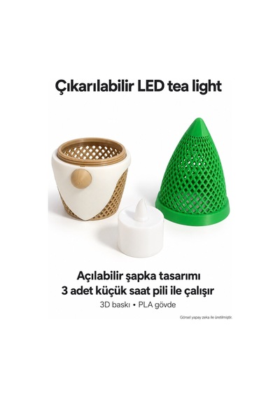 Yeşil Şapkalı Gnom Led Mumluk 3d Baskı Pla Dekor, 12,5 Cm