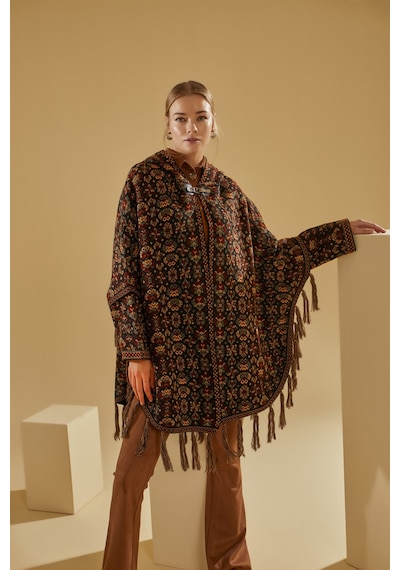 Uludağ Triko Çiçek Desenli Kilim Panço Çok Renkli