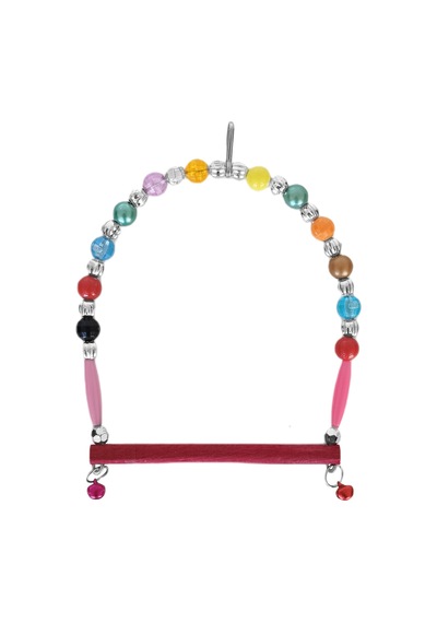 Markapet Ahşap Tünekli Şeffaf Boncuklu Kuş Salıncağı 10-12 Cm Renkli