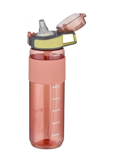 Tkk 800ml Pipetli Taşıma Kulplu Silikon Gövde Ölçü Skalalı Tritan Su Matarası Pembe 0