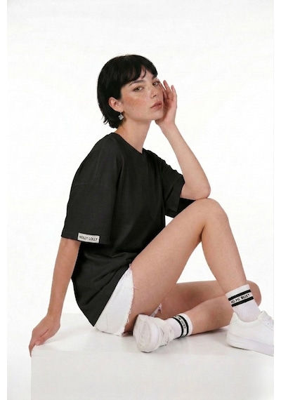 Holly Lolly Pamuklu Unisex Oversize Lure Tshirt Siyah