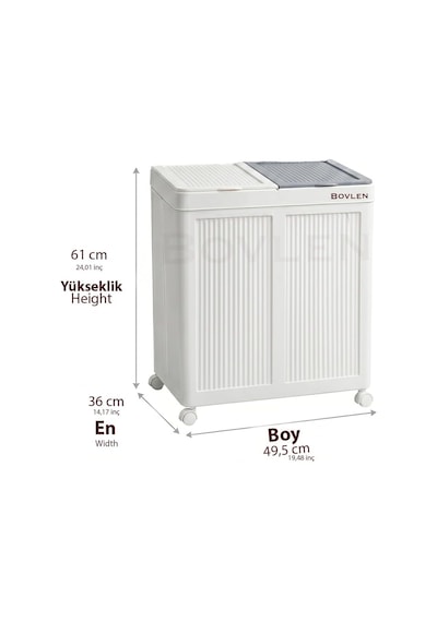 Mega Boy Havalandırmalı Çamaşır Sepeti - 100 Litre Oyuncak Kutusu - Tekerlekli - Çift Bölmeli 2x50 Lt - 49.5x36x6 Çok Renkli