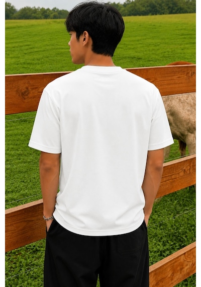Tarz Cool Erkek Regular Fit Bisiklet Yaka Basic Tişört 2 İplik Şardonsuz %100 Pamuk Günlük Rahat T-shirt Beyaz