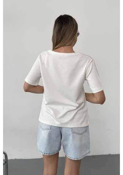 Giysa Kadın V Yaka Modal Kumaş Basic T-shirt Beyaz - Ms0001587