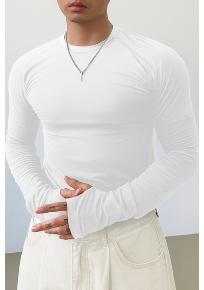 Erkek Uzun Kollu Basic T-shirt Beyaz