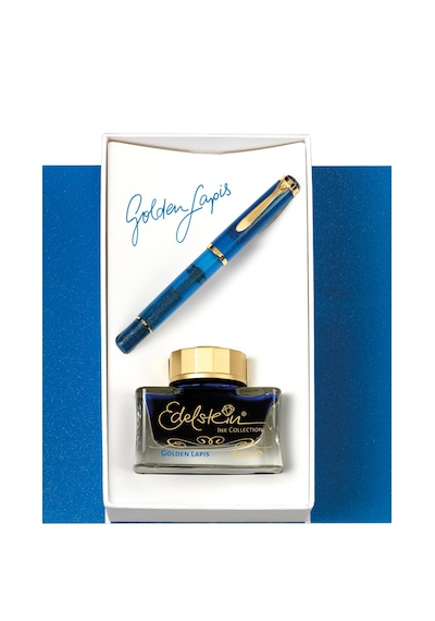 Pelikan M200 Golden Lapis Dolma Kalem Mürekkep Set- M Uç Mavi