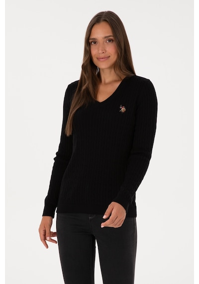 U.S. Polo Assn. Kadın Siyah V Yaka Basic Kazak 50307700-VR046