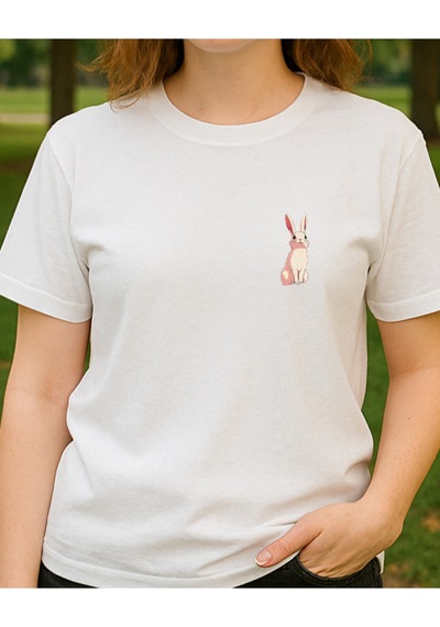 Kedi Ve Hayalet Baskılı T-shirt Beyaz