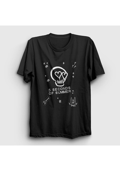 Presmono Unisex Skull 5 Seconds Of Summer T-shirt Siyah