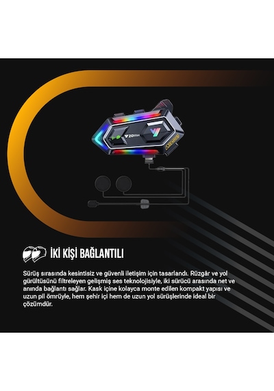 2 Adet V20 Max Telsiz Özellikli Bt 5.3 Motosiklet Kurye Kask Kulaklık Intercom Rgb