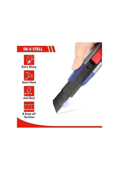 Lexroo Wp212022 18 Mm Ağır Hizmet Alüminyum Kasa Maket Bıçağı + 10 Adet Yedek Bıçak