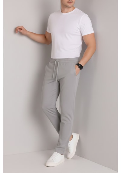 Bürke Erkek Gri Beli Lastikli Bağcıklı Duble Paça Jogger Pantolon