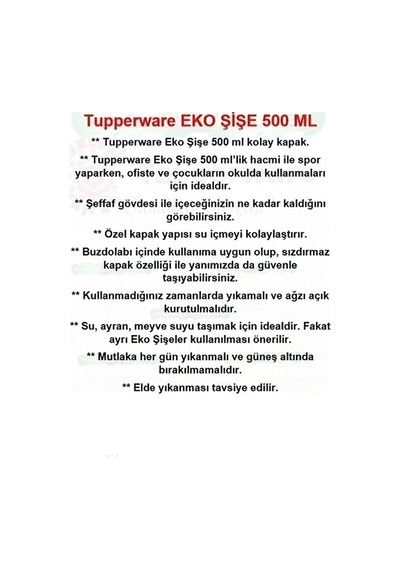 Tupperware Eco Şişe Suluk 500 Ml 2 Li 0